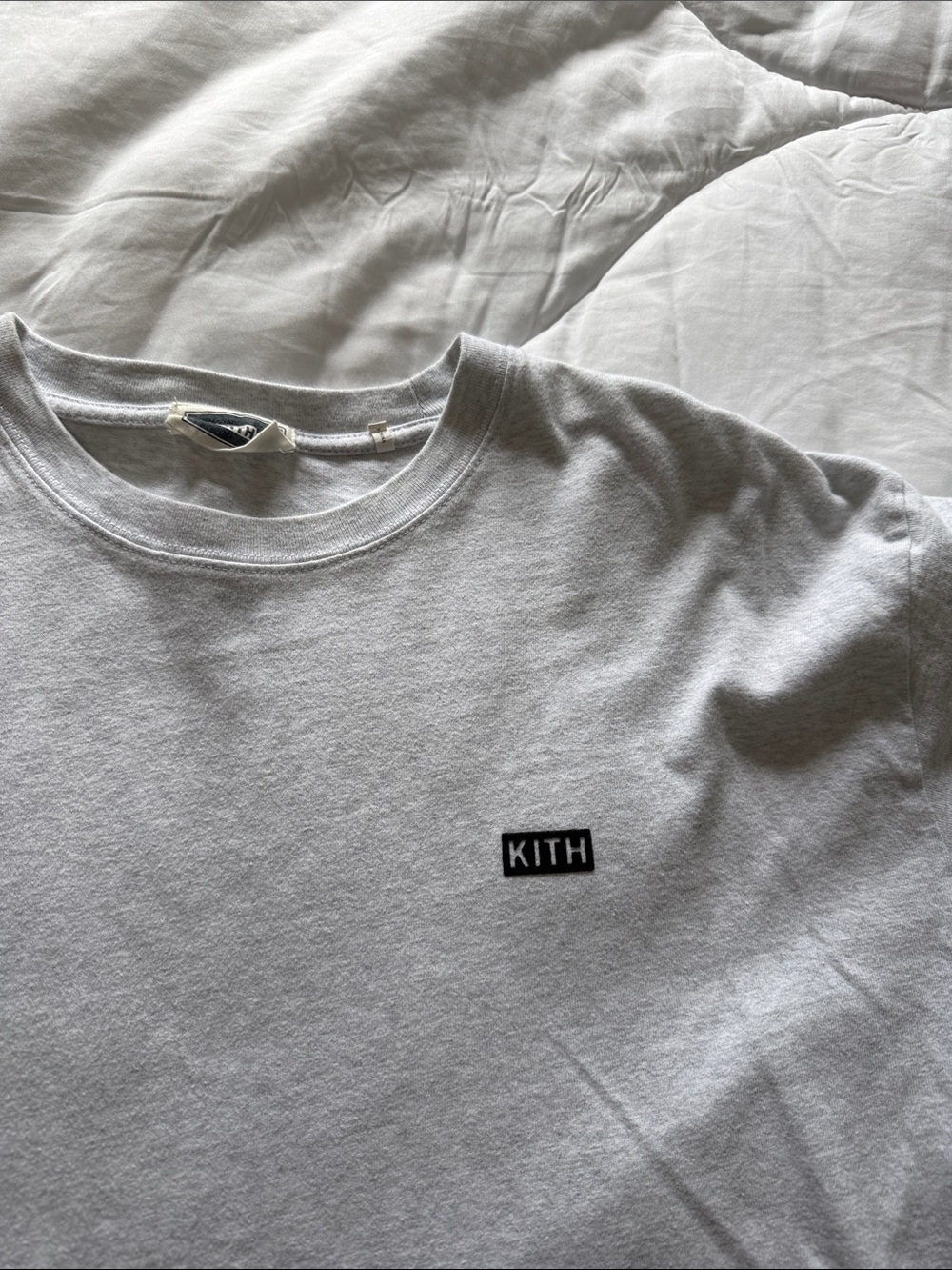 Kith Crewneck Tee in Light Gray with Black Logo